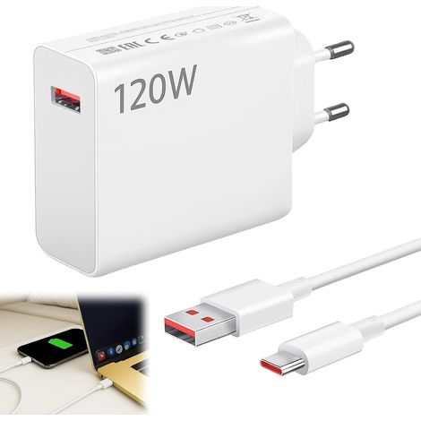 120W Chargeur pour 14 Ultra/11T Pro/12T/13Pro/13 Lite/13/X/Note 12Pro/POCO X6Pro X6 X4 GT Pad 6 5,Chargeurs Rapide 120W avec 6A Câble USBC 1.5M,pour Note 14 Pro 13 (1/5)