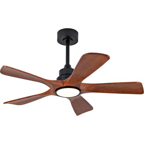 Ventilateur de plafond 42 pouces avec LED dimmable 3CCT, 5 pales en bois foncé, 6 vitesses réversibles, télécommande radio, métal noir CHICFURN (1/5)