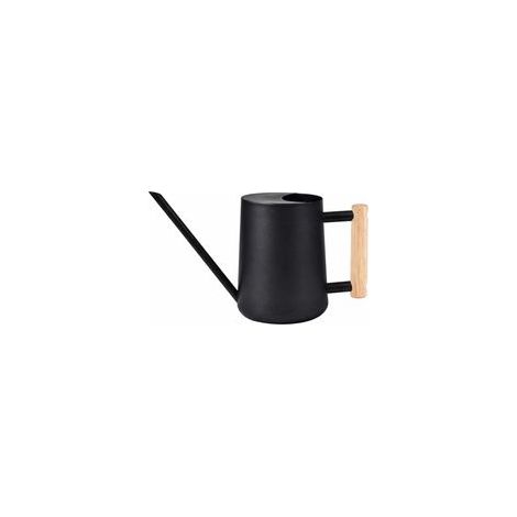 Arrosoir 1 l en acier inoxydable – Arrosoir noir pour l'intérieur et l'extérieur avec long bec et poignée en bois, arrosage pour plantes d'intérieur, bonsaï, plantes succulentes, fleurs et