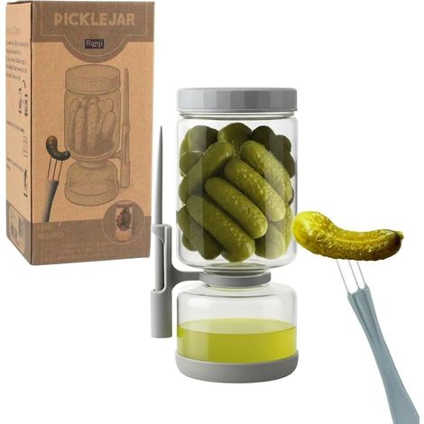 Pot à Cornichon - Retournable avec Pique Inclus - Bocal Sablier en Verre Hermétique - Pour Olives, Cornichons, Fruits - Anti-Gâchis, Facile à Nettoyer - Idée Cadeau (1/5)