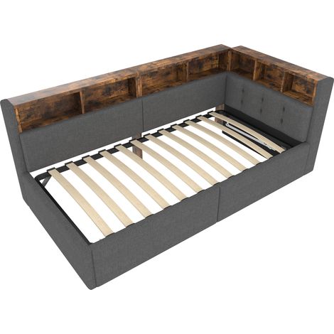 Letto divano 90 x 200 cm grigio con LED, USB-C e contenitore idraulico (1/5)