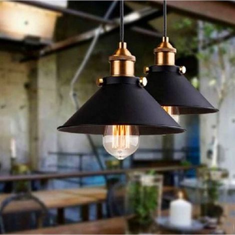 Set of 2 Retro Industrial Pendant Lights, E27, 26cm, Metal Lampshades, Lighting Fixture for Restaurant or Cafe (1/5)