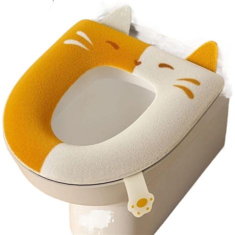 Housse de siège de toilette à motifs, coussin de siège de toilette en peluche, tapis de toilette universel haut de gamme quatre saisons, doux et hypoallergénique (Couleur : Jaune) (1/3)