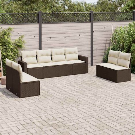 vidaXL Salon de jardin 8 pcs avec coussins marron résine tressée (1/4)