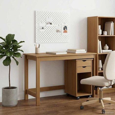 vidaXL Ensemble bureau et armoire 2 pc Brun Miel Bois de pin massif (1/5)