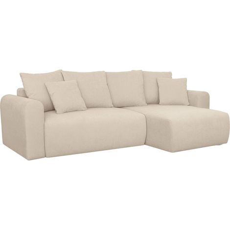 sweeek - 3-Sitzer Ecksofa mit Schlaffunktion und Chenille-Bezug, Recamiere beidseitig montierbar, Chenille, Greige