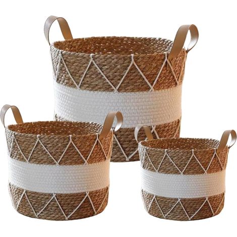 Lot de 3 Paniers à Plantes, Cache-Pot tressé pour l'intérieur, Pot de Fleurs Moderne et décoratif en jonc de mer avec Insert en Film de Style bohème - Diamètre 18cm, 22cm et 25 cm (Bohème) (1/5)