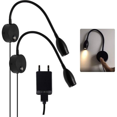 2 PCS 40CM Leselampe, Schwanenhalslicht, 3W, 3000K Warmweiße Leselampe Wandlampe für Büro Schlafzimmer Wohnzimmer, Schwarz (1/5)