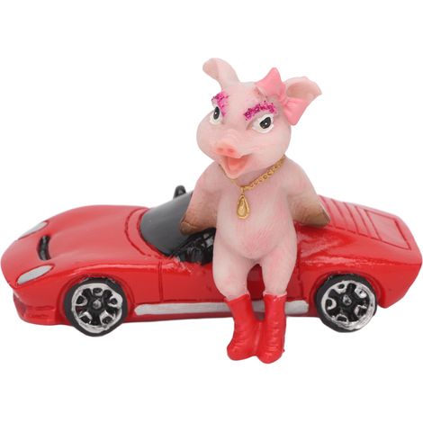 Statue de cochon en résine artisanale avec finition anti-UV, voiture de sport rouge, figurine décorative pour étagères et maison. (1/5)