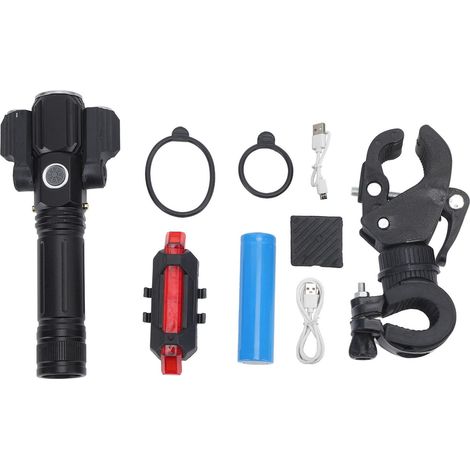 Ortviai Phare Vélo Avant-Arrière 3 LED, Aluminium Noir, Étanche IP65, Rechargeable USB, 10 h d'autonomie
