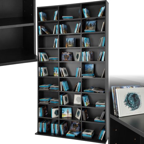 Étagère DVD CD panneau de fibres réglable 180x102x23,5cm noir