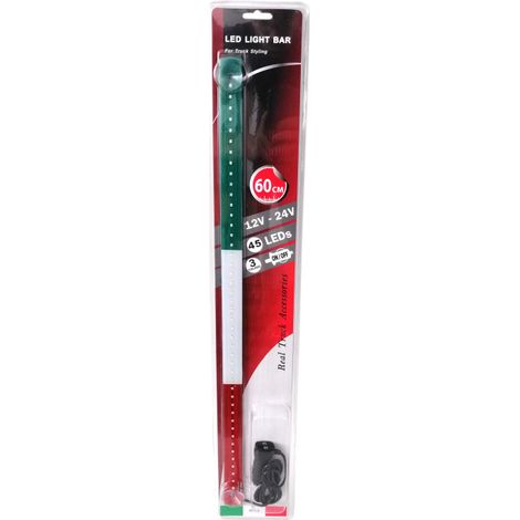 Leuchtende LED-Leiste 60 cm, 45 LEDs, 12V–24V, grün-weiß-rot, IT/Italy, Flagge (Italien)