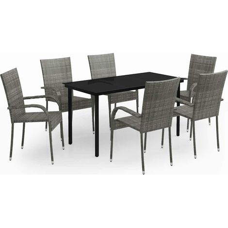 Maison Exclusive - Set da Pranzo per Giardino 7 pz con Cuscini Grigio e Nero (1/5)