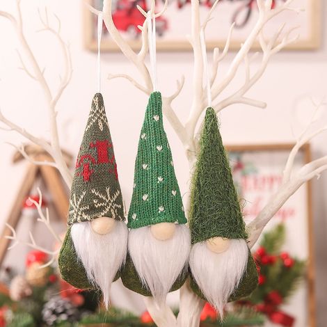 Nain De Noël - Pendentif En Peluche Sans Visage - Chapeau Tricoté - Décoration Arbre De Noël - Lot De 3 (1/5)