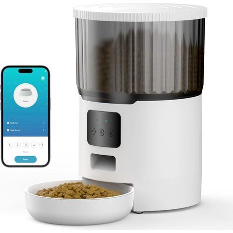 Automatic WiFi Cat Food Dispenser, 4L, for Dogs with 10-Second Recording, Personalized Feeding Program, 10 Meals per Day, Rotating Lid, Black (1/4)