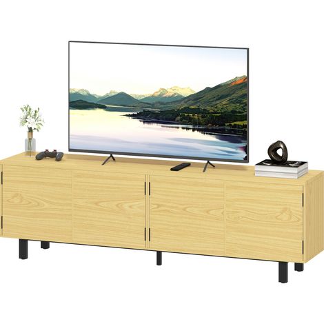 Meuble TV 180 cm, meuble télé pour 82 pouces avec 4 portes à ouverture par pression 180x35x55,5cm bois naturel (1/5)