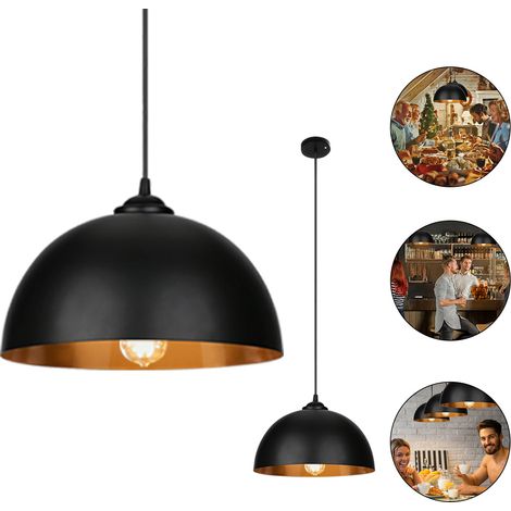 SWANEW 2 Lampade a sospensione industriali vintage Lampadario a LED E27 lampada a sospensione nera e oro (1/5)