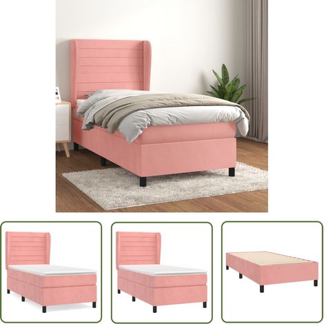 The Living Store Sommier à lattes de lit avec matelas Rose 100x200 cm Velours - Lit Double - Lit Rose - Lit Velours - Literie - Chambre À Coucher (1/5)