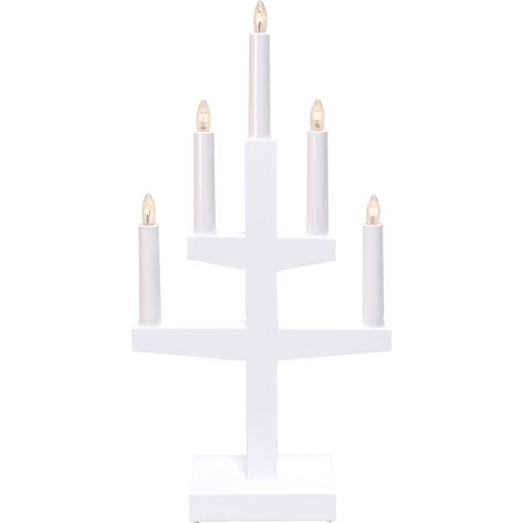 Kerzenleuchter -Trapp aus Kiefernholz, weiß, 5-flammig, austauschbare E10 Leuchtmittel, H 46cm (1/4)