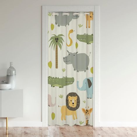 Cartoon Dinosaures Rideau de Porte 132x203cm Lion Rideaux Interieur Salon Chambre Botanique Palmiersiers Tropical Vert Jaune Rideau Occultant Rideaux Décoration Rideaux Exterieur d'entrée - 132x203cm( (1/5)