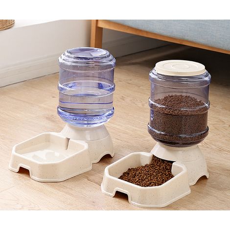 Distributeur Automatique De Nourriture Et Distributeur D Eau Pour Animaux De Compagnie - 2 Pièces - Capacité 1 Gallon Chacun - Pour Chat Chien Moyen Petit - Blanc Cassé (1/2)