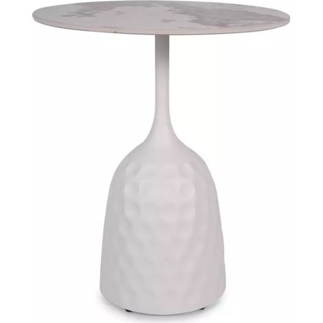 Table basse moderne céramique style contemporain finition marbre blanc 60 cm SANTORA (1/3)