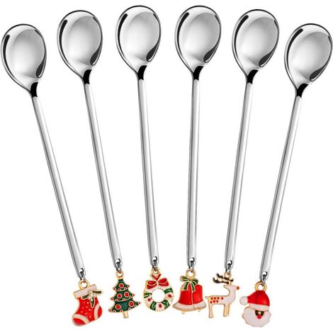 Weihnachtliches Design: Teelöffel aus Edelstahl – 6er-Set multifunktionale Löffel (für Kaffee, Tee, Dessert und Suppe) für festliche Tischdekoration