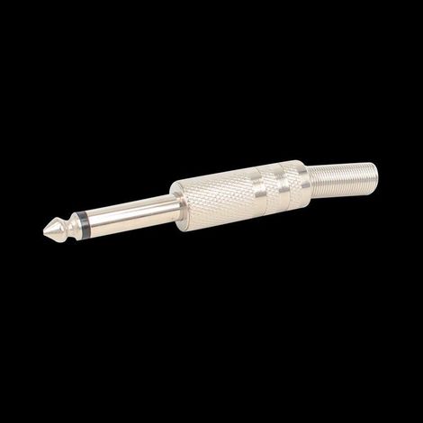 Factory-made, all-metal, two-pin 6.35mm/6.5mm mono microphone connector with soldered wire. (1/3)