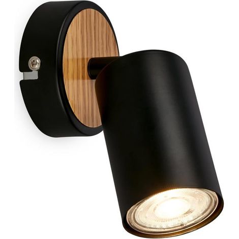 Applique murale pivotante noire et bois, douille GU10, puissance max. 9 W, éclairage directionnel pour salon et chambre (1/5)