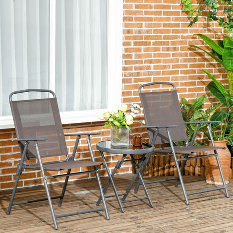 Ensemble jardin 3 Marron pièces 2 chaises table basse Ø métal 53,5x64x93 cm 45x50 cm