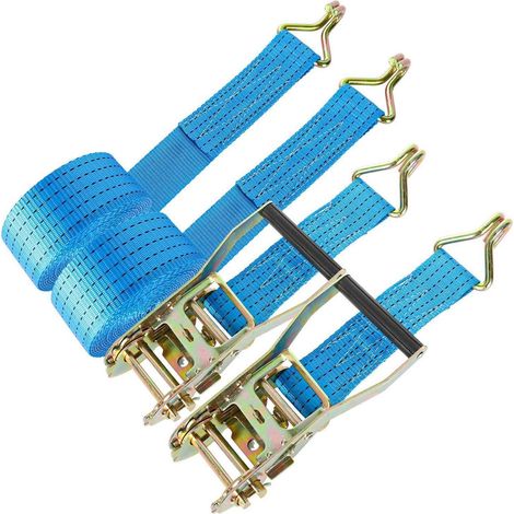 2er Set Spanngurte mit Ratsche und Doppel-J-Haken, 3m 50mm, 4t, blau