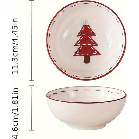 Saladiers en céramique de style nordique - Bols de service faits à la main avec motif de Père Noël en relief pour la soupe, les pâtes, la vaisselle de (1/5)