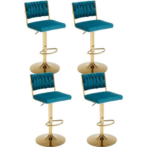 Barhocker 4er Set, drehbar, höhenverstellbar, Samt, Teal (1/5)