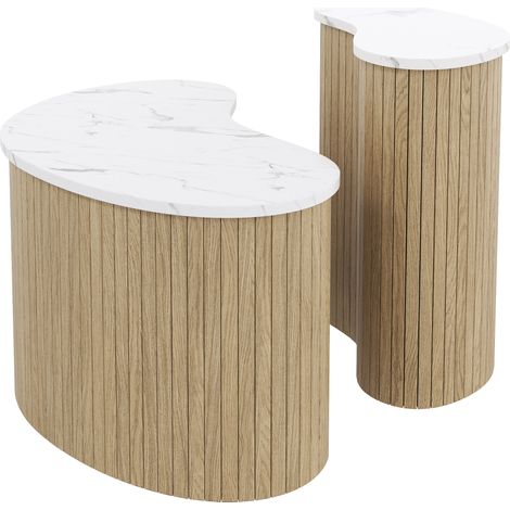 ELVMI Tavolini da salotto impilabili con 2 Piani, Design Curvo per Soggiorno in MDF 60 × 37 × 38 + 40 × 25 × 50 cm Naturale (1/4)