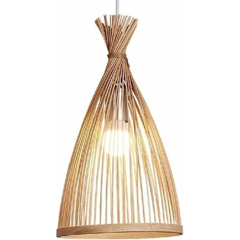 Suspension, Suspension en Bambou Abat-Jour CréAtif Plafonnier Lustre Plafonnier Pour Salle à Manger, Salon, Chambre à Coucher, Café, Comptoir De Bar,20x38cm - RWSuspension