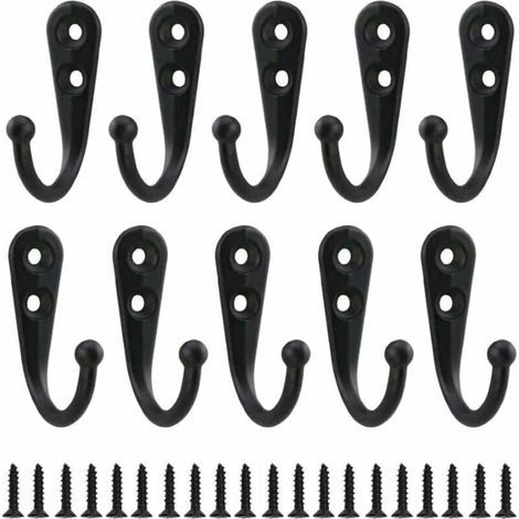 10 Stück Retro-Kleiderhaken aus schwarzem Metall, einzeln anschraubbare Wandhaken, Vintage-Wandgarderobe für Bademäntel, Regale, Schubladen, Spinde, Badezimmer mit 20 Schrauben (1/5)