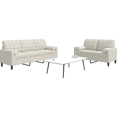 2-tlg. Sofagarnitur mit Kissen und Nackenrollen Creme Samt (1/5)