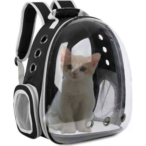 Ecleanfy - Sac à dos transport pour chien et chat. Transparent type "bulle", approuvé compagnies aériennes. Couleur noir. (1/5)