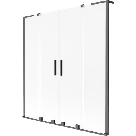Mexen Velar L Duo paravento per vasca da bagno a 2 ante scorrevoli 140 x 150 cm, opaco, metallo canna di fucile (1/2)