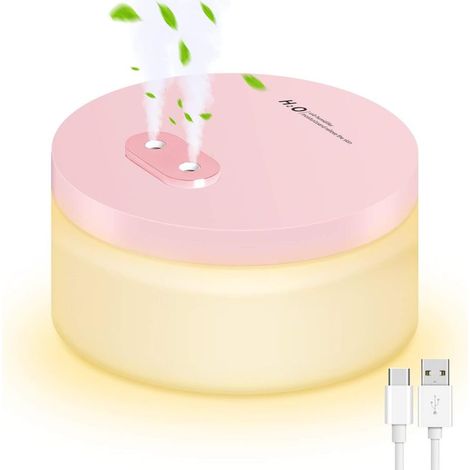2 en 1 Humidificateur d'air Bébé Silencieux Ultrasonique Mini diffuseur sans Fil Timing Veilleuse Nuit, Chaude Lumière,6h/8h Arrêt Automatique, Bureau/Maison/Chambre Bébé-Rose-Fei Yu (1/5)