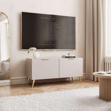 Meuble TV ANGEL - avec LED - 100x40x49 cm - 2 portes avec poignées - Cachemire (1/5)
