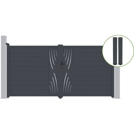 Puerta abatible 3,5m VELETA Al.180cm aluminio gris + 2 postes 20x20cm Al.190cm (1/5)