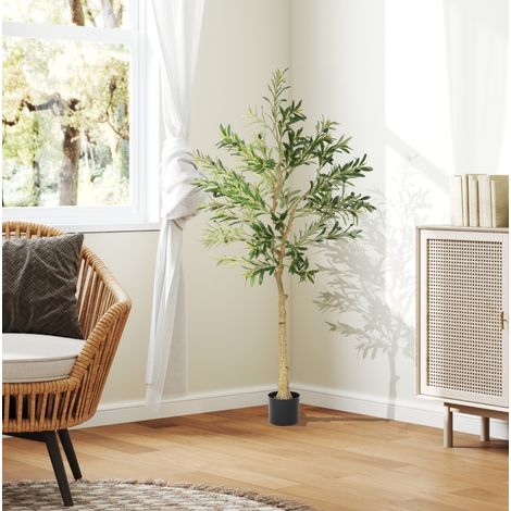 Olivo artificial en maceta de 150 cm, ramas ajustables, 720 hojas, plástico verde, OKWISH (1/5)