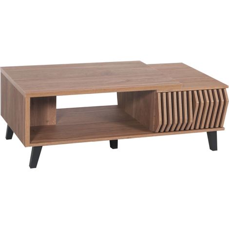 [NUNCA USADO] Mesa de centro HHG-619, mesa de salón mesa auxiliar mesa de sofá, diseño 3D cajones 44x120x65cm, marrón