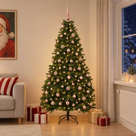 vidaXL Árbol de Navidad artificial verde medio con bolas 210 cm (1/5)