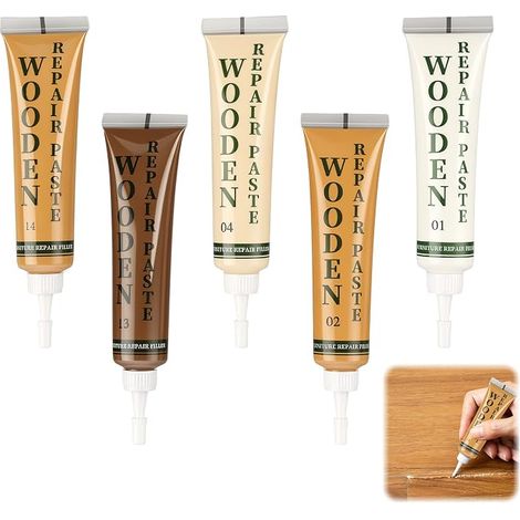 5 Piece Parquet Repair Kit, Wood Furniture Repair Kit, Wood Repair Sealant for Scratches, 5 Colours Wood Repair Kit for Furniture, Parquet Repair for Scratches (1/5)
