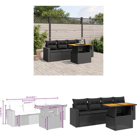 5-tlg. Garten-Sofagarnitur mit Kissen Schwarz Poly Rattan - Gartenmöbel - Sofagarnitur - Rattan Möbel - Outdoor Möbel - Balkonmöbel - Home & Living (1/3)