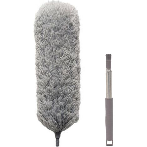 Pelle à poussière rétractable (1,3 m, grise), pelle à poussière rétractable en acier inoxydable, pelle à poussière en microfibre avec revêtement anti-rayures (1/5)