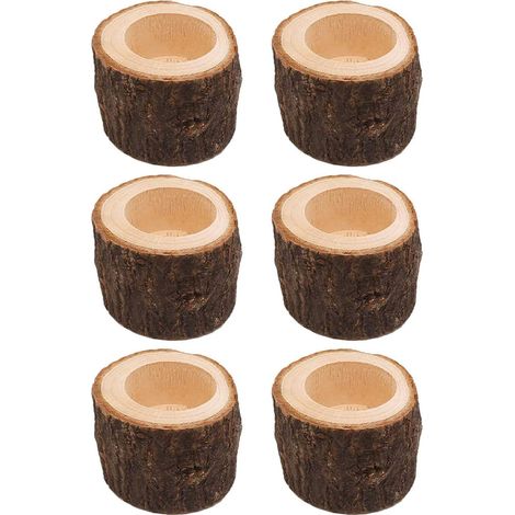 Lot de 6 supports en écorce de bois pouvant servir de bougeoirs, pots de fleurs ou pots à crayons pour mariage, Noël, fête ou maison Taille M (1/5)