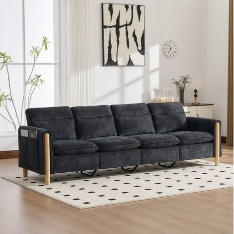 Divano modulare 4 posti in ciniglia con 2 pouf contenitore nero OKMYHOME (1/5)